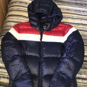 Blue, red and white TNA puffer jacket